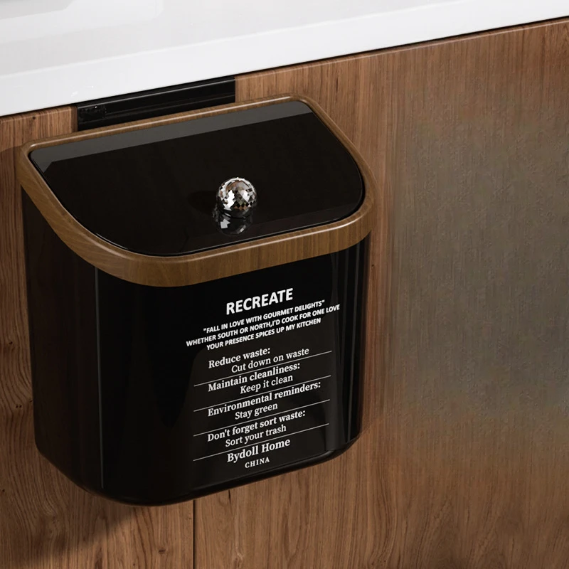 Large 3.2 Gallon Compost Bin Under Sink Trash Can With Lid Hanging Waste Cabinet Office Kitchen Cupboard Bathroom Bedroom Black