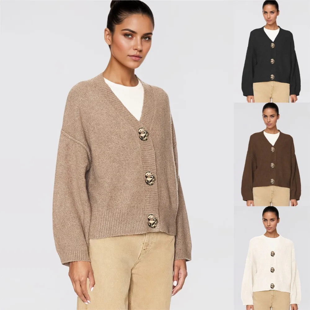 MsChuh Women Cardigan Winter Clothes Woman Pull Femmes Comfortable Jumper Casual Simple Style All-match Temperament Daily Button