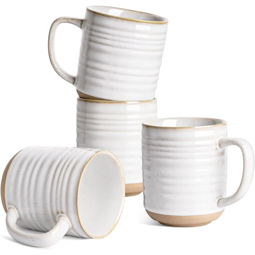 

15 oz Ceramic Mug Set (4), Dishwasher Safe, Arctic White, Perfect for Drinks, Great Gift.