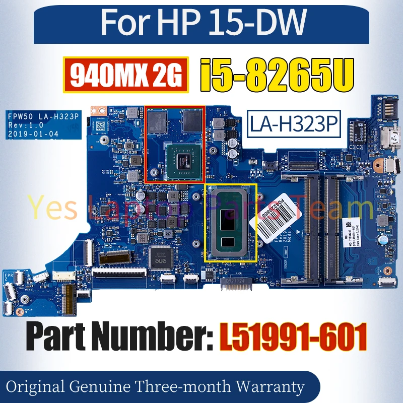 FPW50 LA-H323P For HP 15-DW Laptop Mainboard L51991-601 SREJQ i5-8265U N16V-GMR1-S-A2 940MX 2G  Notebook Motherboard 100％ Tested