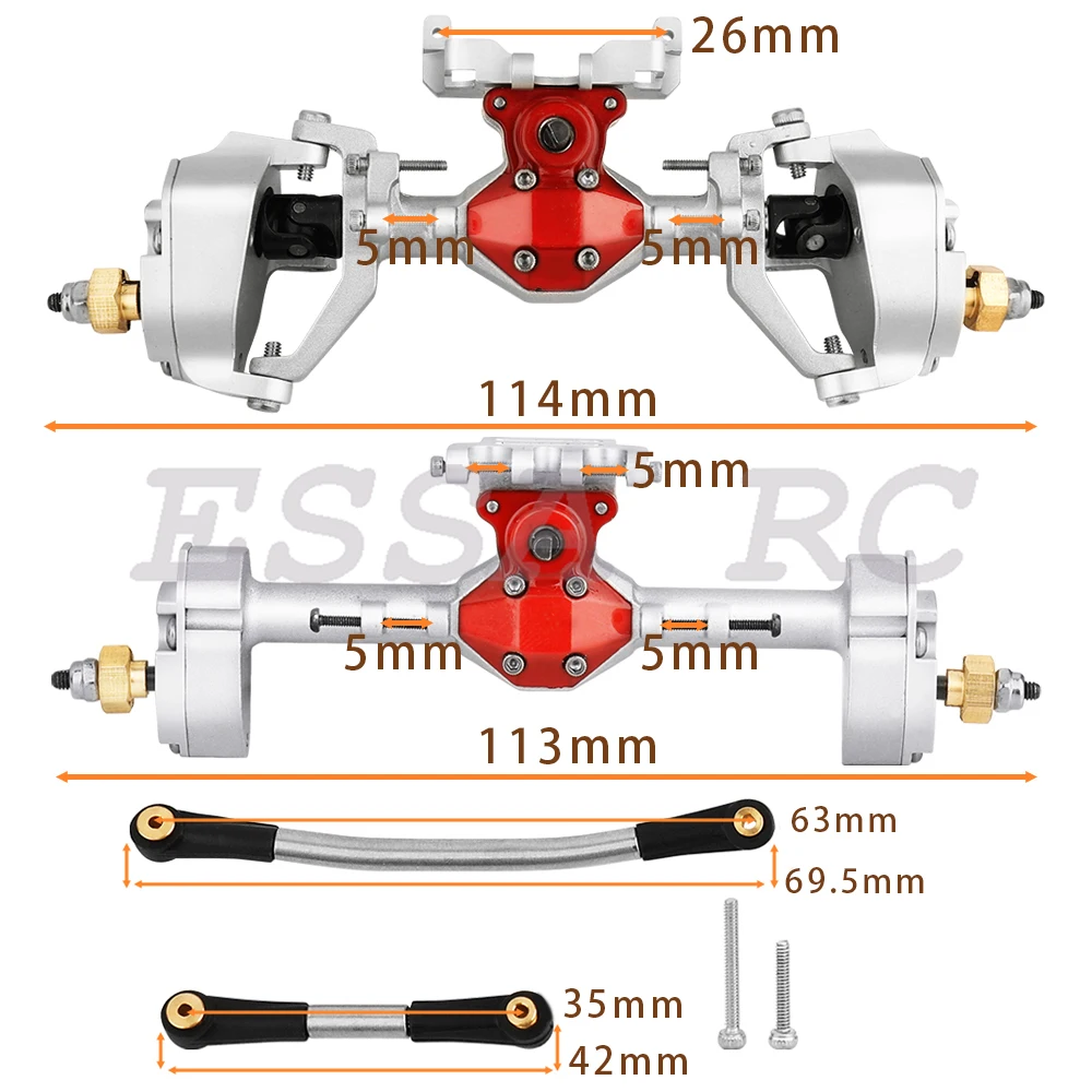 SCX24 New Aluminum Alloy Complete Front Rear Portal Axle for for 1/24 RC Crawler Car C10 90081 AXI00001/2/4/5/6 Upgrade Parts