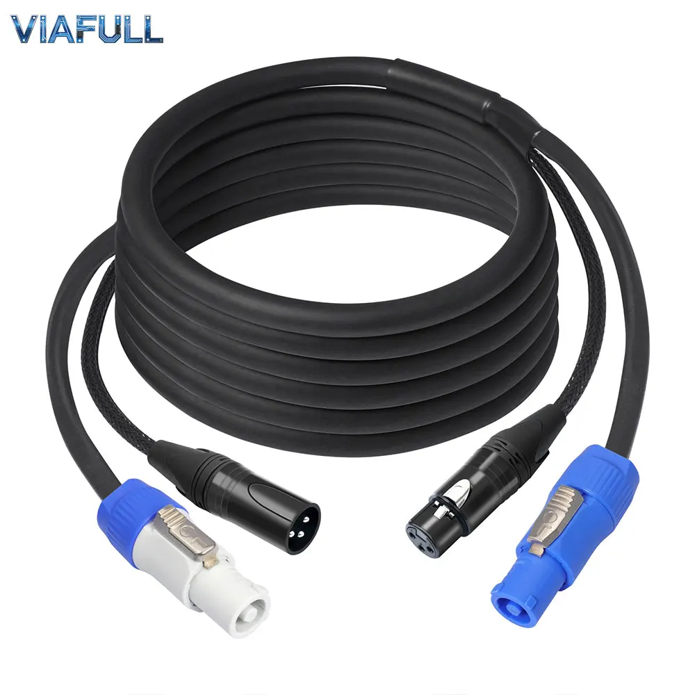 PowerCON to 3-Pin XLR DMX Combo Cable, Male to Female Stage Lighting Extension Cord, 2-in-1 Power & Signal Hybrid Wire 1M -7.6M