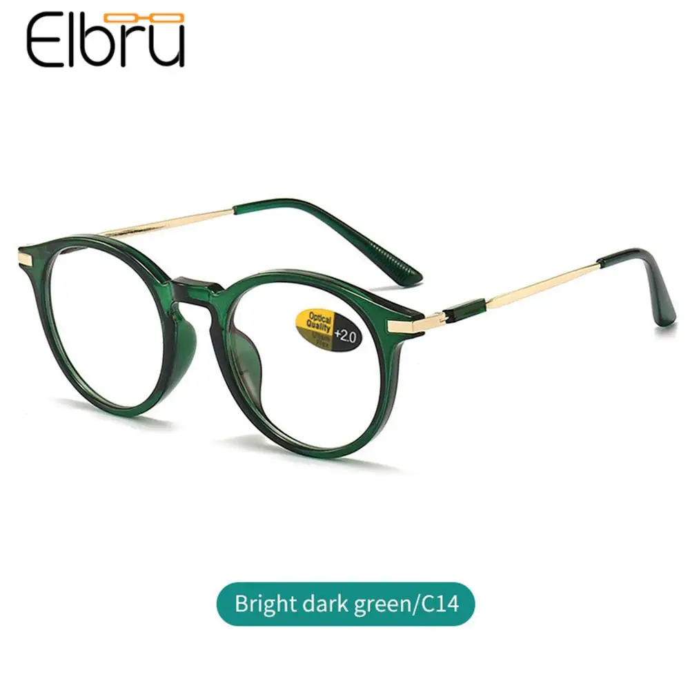 

Elbru Metal Reading Glasses Men Luxury Round Frame Magnifying Glasses Women Clear Lens Anti Blue Light Presbyopia Eyeglasses