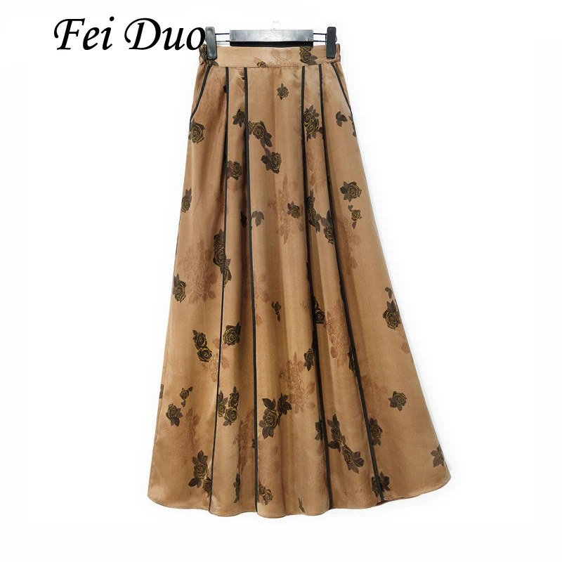 

2025 Women's Fashion Spring/Summer New Retro 100% Natural Mulberry Silk Gambiered Guangdong Gauze A-line Women's Fashion Skirt