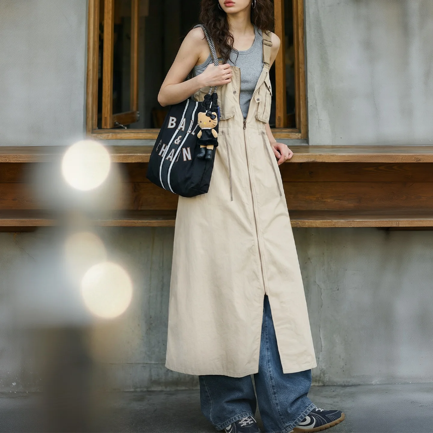 Women's Suspender Dress - A-Line Split Summer Overall Dress