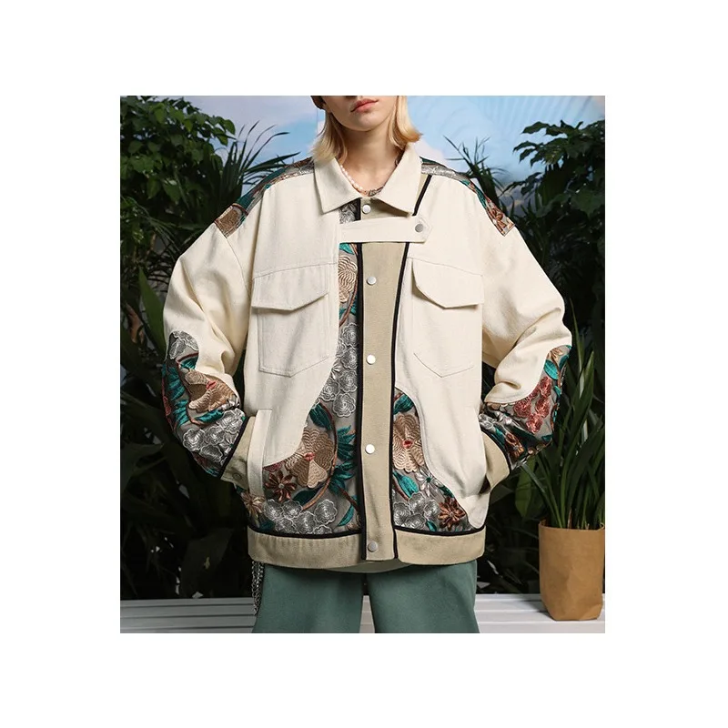 

2024 Spring and Autumn New Style, Men and Women Patchwork Embroidery Personality Street Jacket Lovers, Canvas Loose Coat