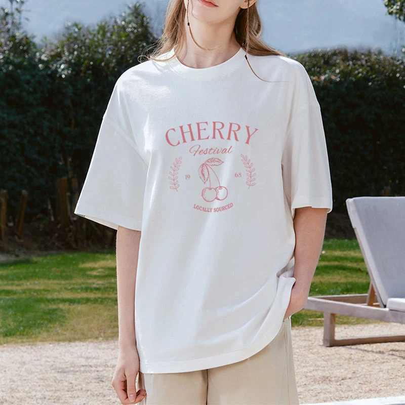 

2025 Fashion Cherry Graphics short sleeve T-shirts Men Women Vintage Summer Fruit printed Tshirt Casual Loose O-Neck Tops Unisex
