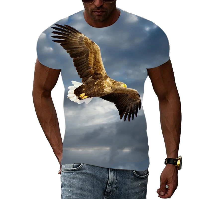 Summer Men Interesting Eagle graphic t shirts Personality Casual Animal Bird Pattern T-shirt Fashion Trend Printed t-shirts Top