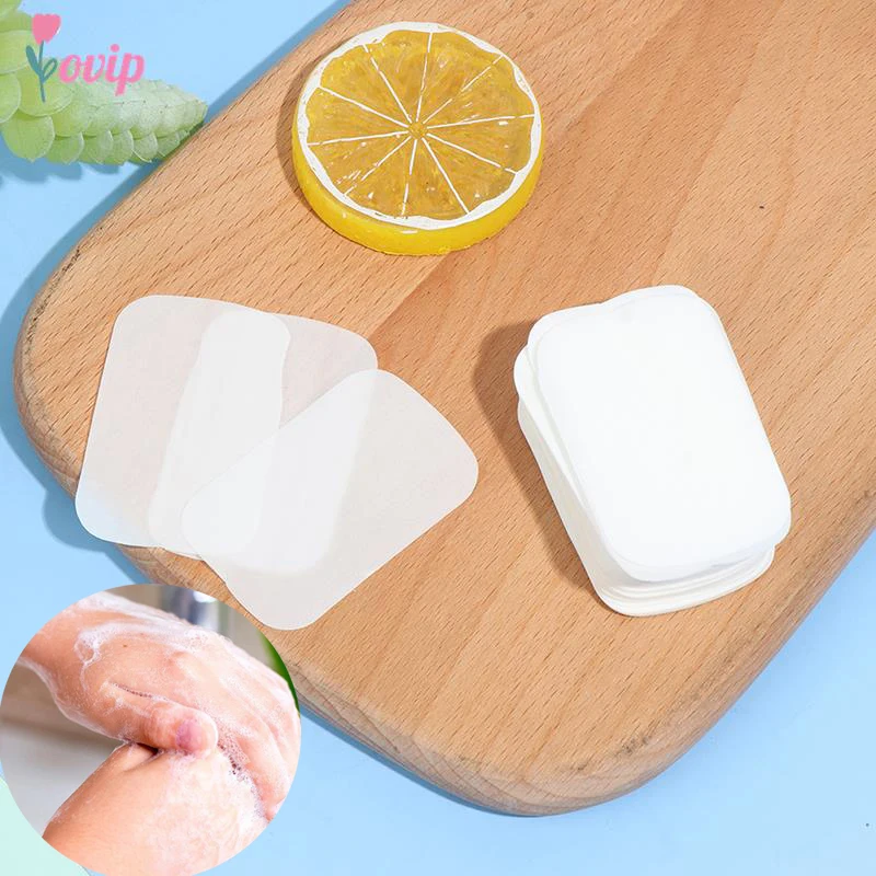 

100×Portable Washing Slice Sheets Bath Travel Scented Foaming Multifunctional Aroma Sliced Cleaning Paper Disposable Mini Soap