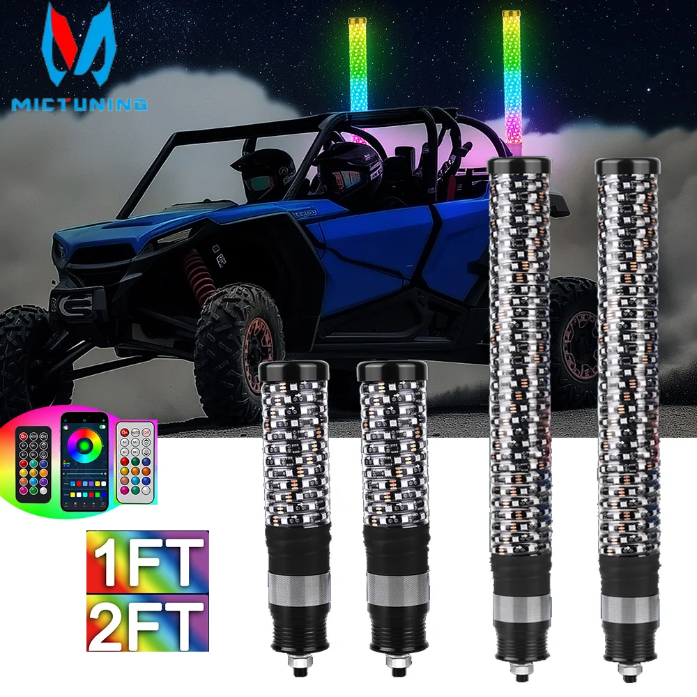 LED Whip Lights 1/2FT APP Control Flagpole Antenna Whips RGB Waterproof Bendable with Remote APP Music Control for SUV RZR ATV