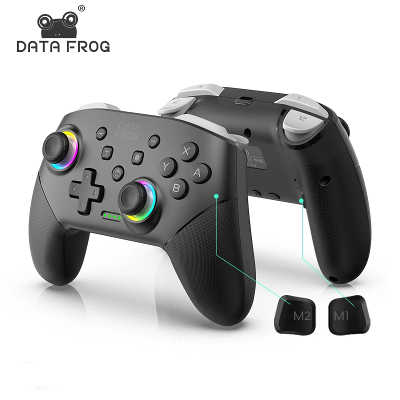 Data Frog Wireless Controller For  Switch OLED/LITE/PC Console Pro Gamepad with Programmable Turbo Function RGB Light