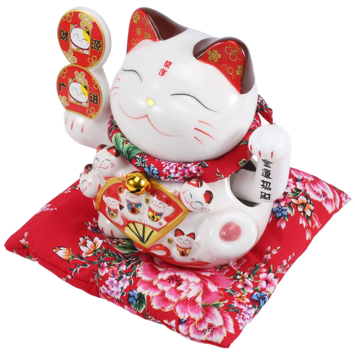 Gato de la suerte de cerámica de 7 pulgadas, adorno de Maneki Neko, decoración Feng Shui, columpio, C