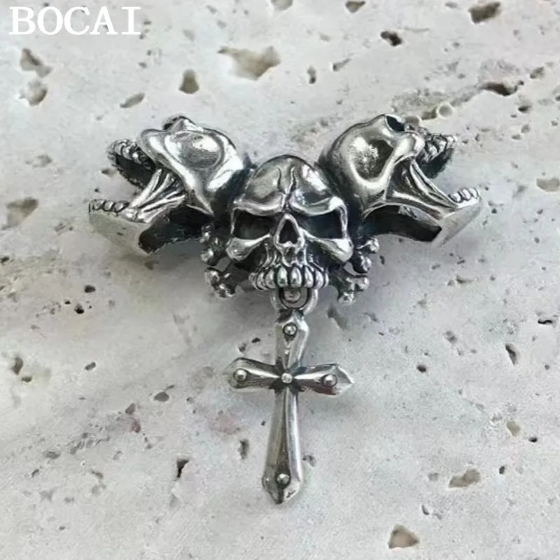 

BOCAI Новый S925 Стерлингового Серебра Винтаж Персонализированный Рок Модный Кулон С Темным Черепом Мужчины и Женщины Подарок