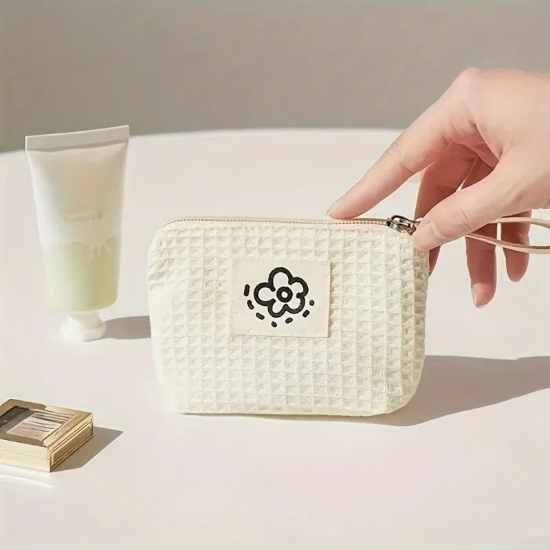 1 шт. Шикарный маленький кошелек с цветочной вафельной текстурой — компактная и портативная дорожная сумка с застежкой-молнией, для отпуска, бизнеса