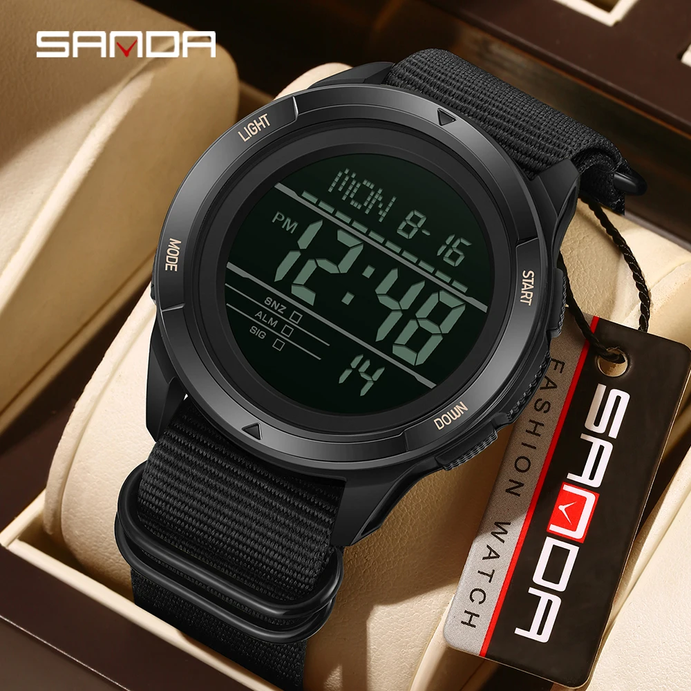 SANDA 2232 Men's Electronic Watch Large Dial Outdoor Climbing Sports Wristwatch Waterproof LED Timing Alarm Function