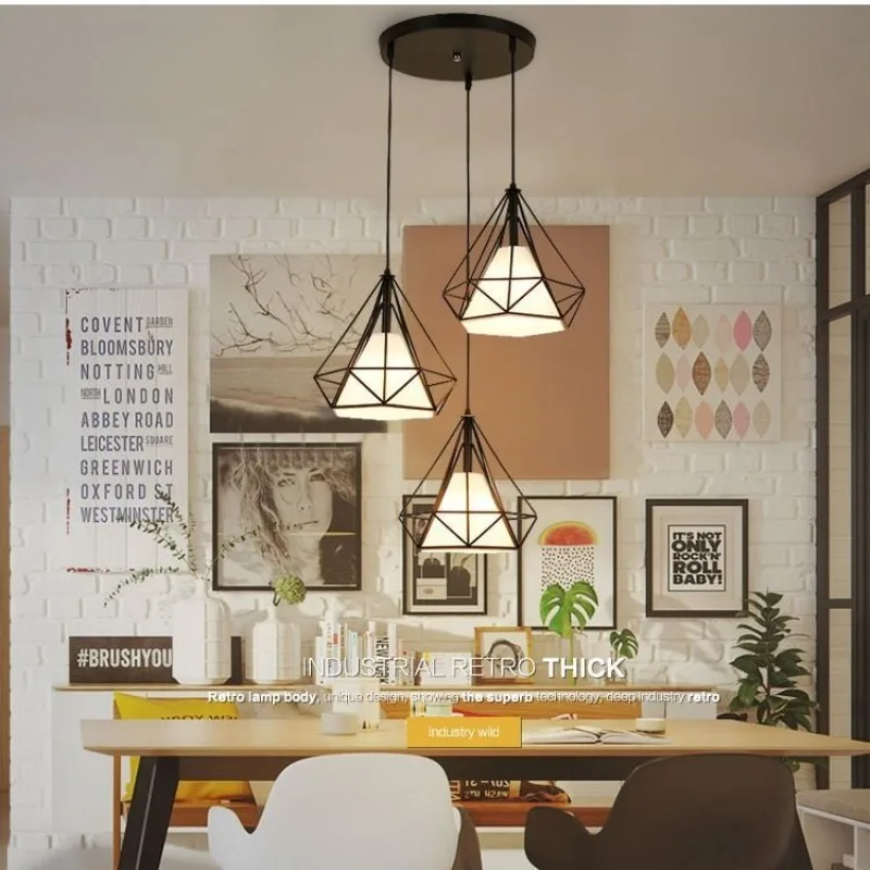 

Modern Minimalist Industrial Style Three Head Pendant Light Metal for Hallway Bar Bedroom Dining Room Nordic Decor LED