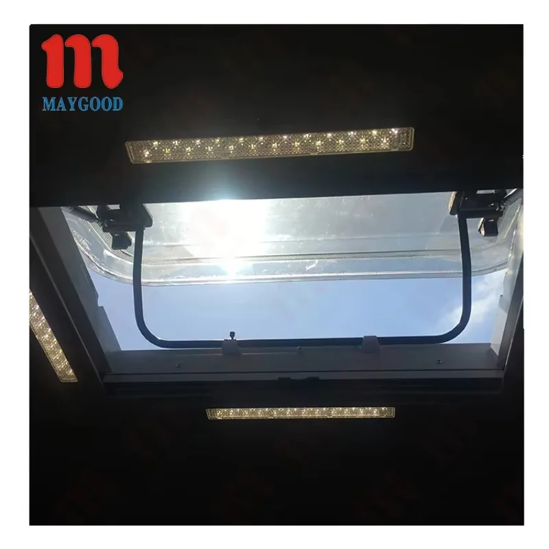 MAYGOOD RV Sunroof Top Window 800x500mm Skylight with LED Lights with Sun Blind and Mosquito Net for Conversion and Replacement
