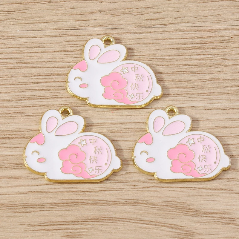 10 Stück Mix Cartoon Tier Kaninchen Charms Emaille Mid-Autumn Festival Charms Anhänger für Schmuckherstellung DIY Ohrringe Halsketten Geschenk – Detail 13
