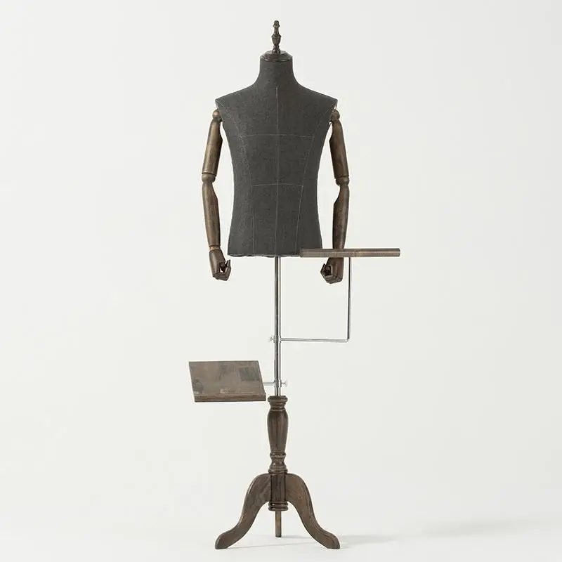 High-Quality Dress Form Fabric Cover Half Body Male Model Mannequin Torso Wood Base With Wooden Arms For Window Display