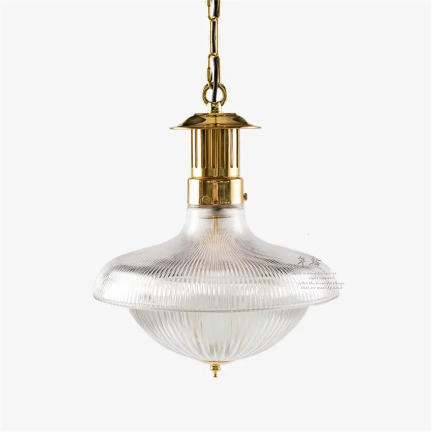 loft style ribbed glass lampshade brass pendant lights bedroom lamp vintage industrial living room hanging lights lighting