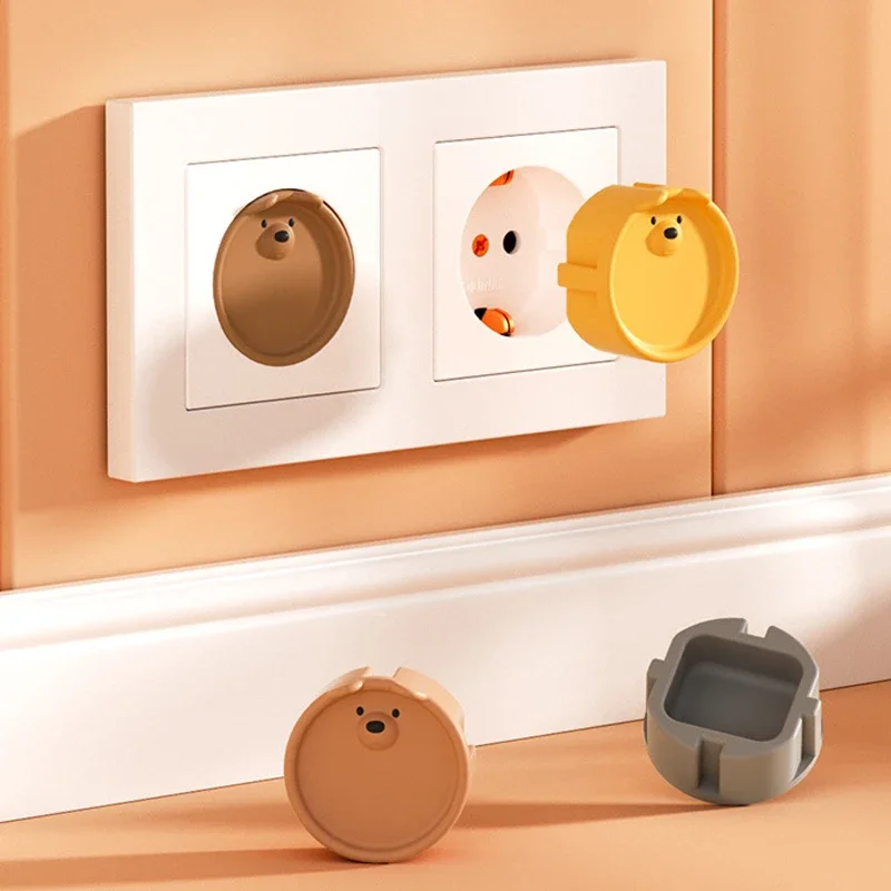 5Pcs Baby Safety Protection Socket Protective Cover Cute Cartoon Children Electric Shock Prevention Dust Protection Cover
