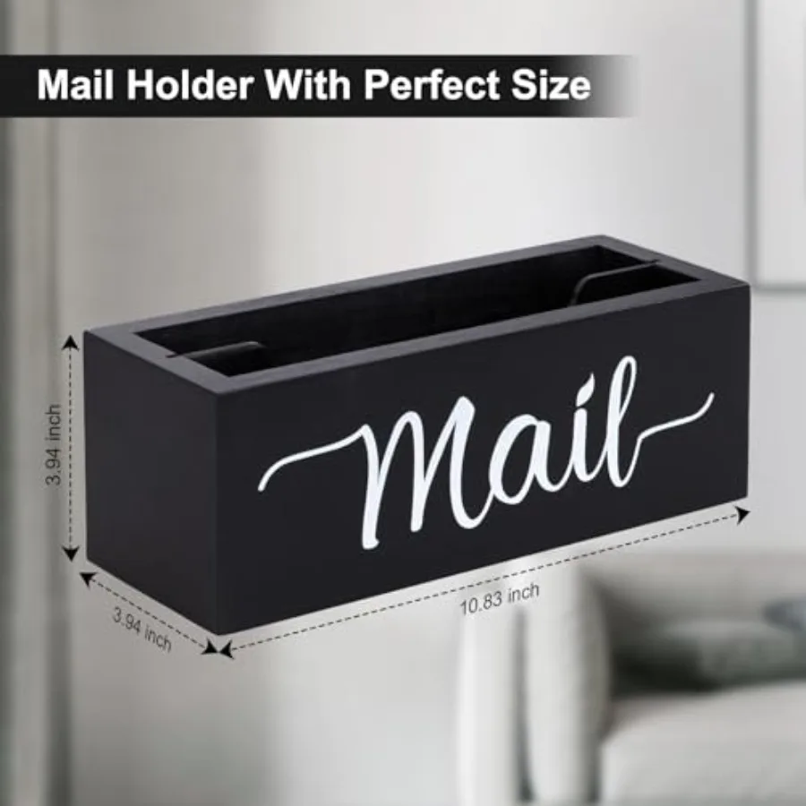 Desk Mail Organizer, Mail Organizer Countertop, Wood Desk Mail Storage Box, Envelop Holder for Home Office Black-2 slot - view 6