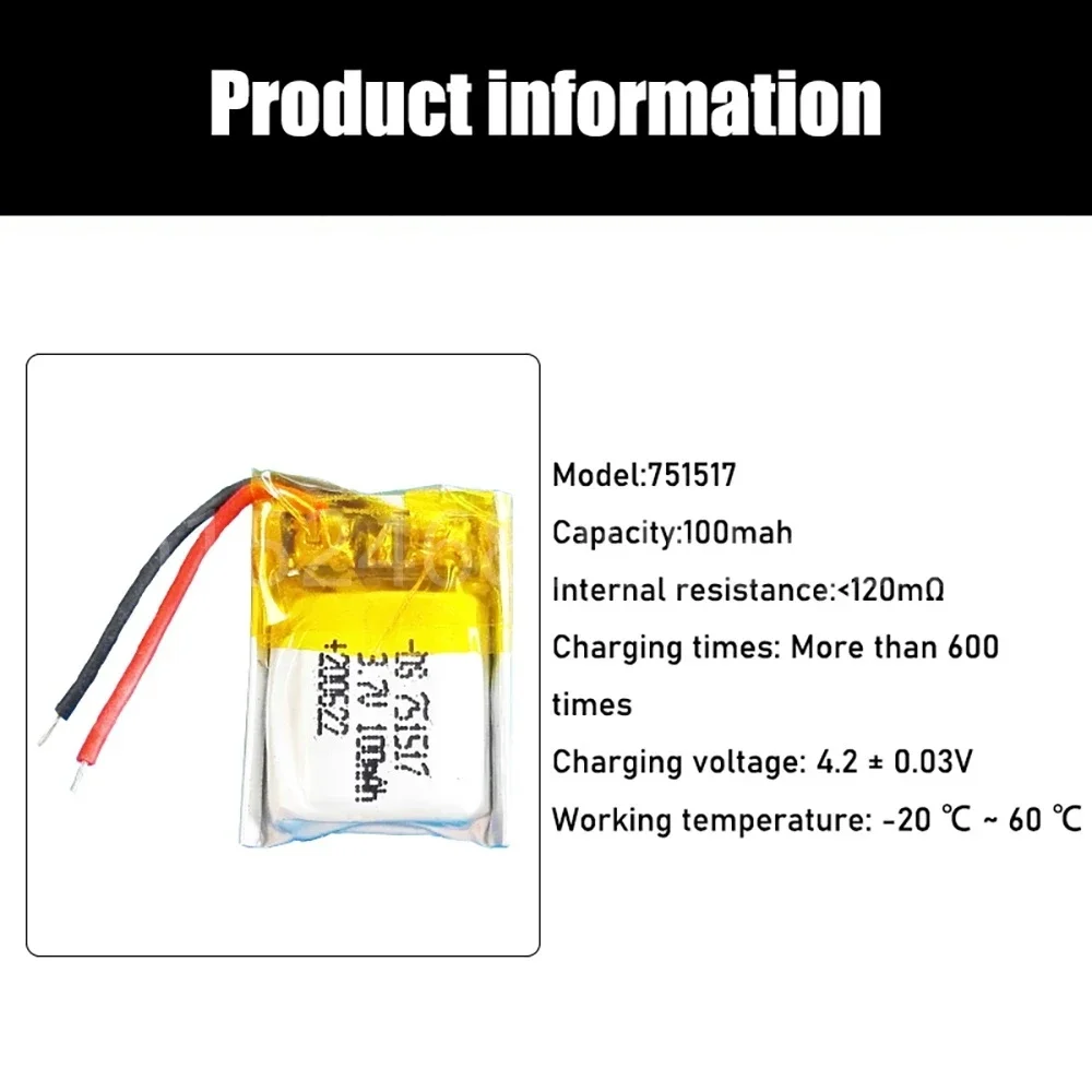 3,7 В 100 мАч 751517   Lipo аккумулятор для Syma Cx10 CX-10 CX-12 JJ810 820 828 V646 запасные части для радиоуправляемого дрона 3,7 В Lipo аккумулятор