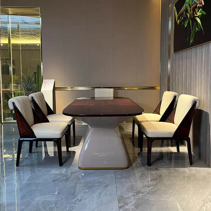 Italian light luxury natural tree tumor baking paint solid wood dining table and chairs, large-sized villa designer dining table