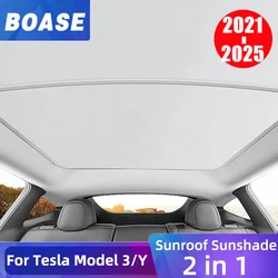 Para Tesla Model 3 Y 2021-2024, nueva actualización, parasol con hebilla de tela de hielo, parasol de techo de cristal, tragaluz para techo solar delantero y trasero