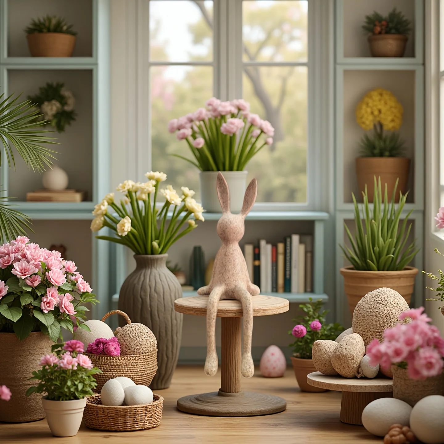 Easter Fantasy Sandstone Sitting Rabbit Resin Ornament, Handcrafted Statue, Home Tabletop Living Room Sculptures for Decoration