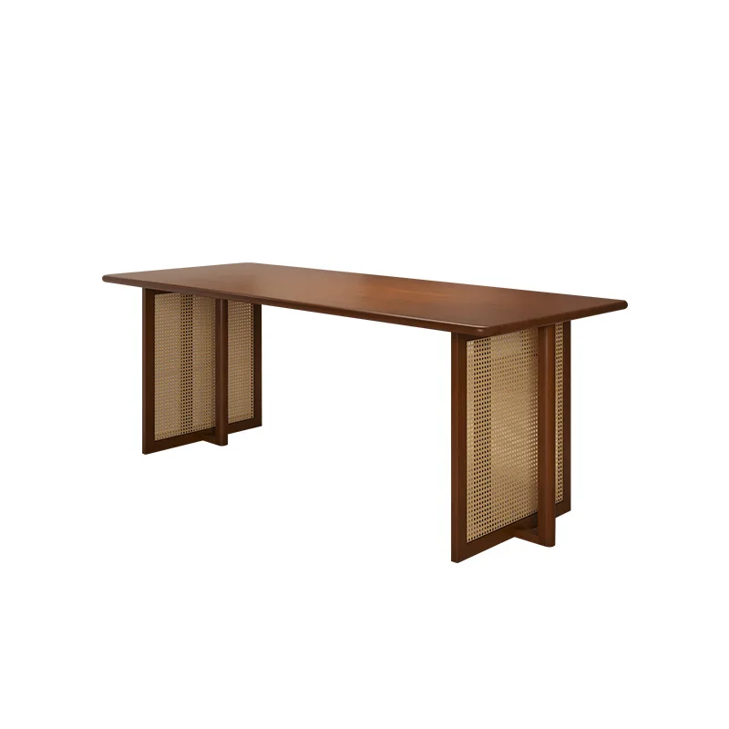 

Japanese dining table, solid wood rattan dining table and chair combination, home room table