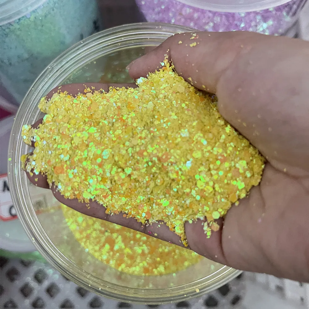 50g Holographic Mixed Hexagon Chunky Irediscent Nail Art Glitter Flakes Laser Sparkly Sequins Resin Slices Nail Art Decoration