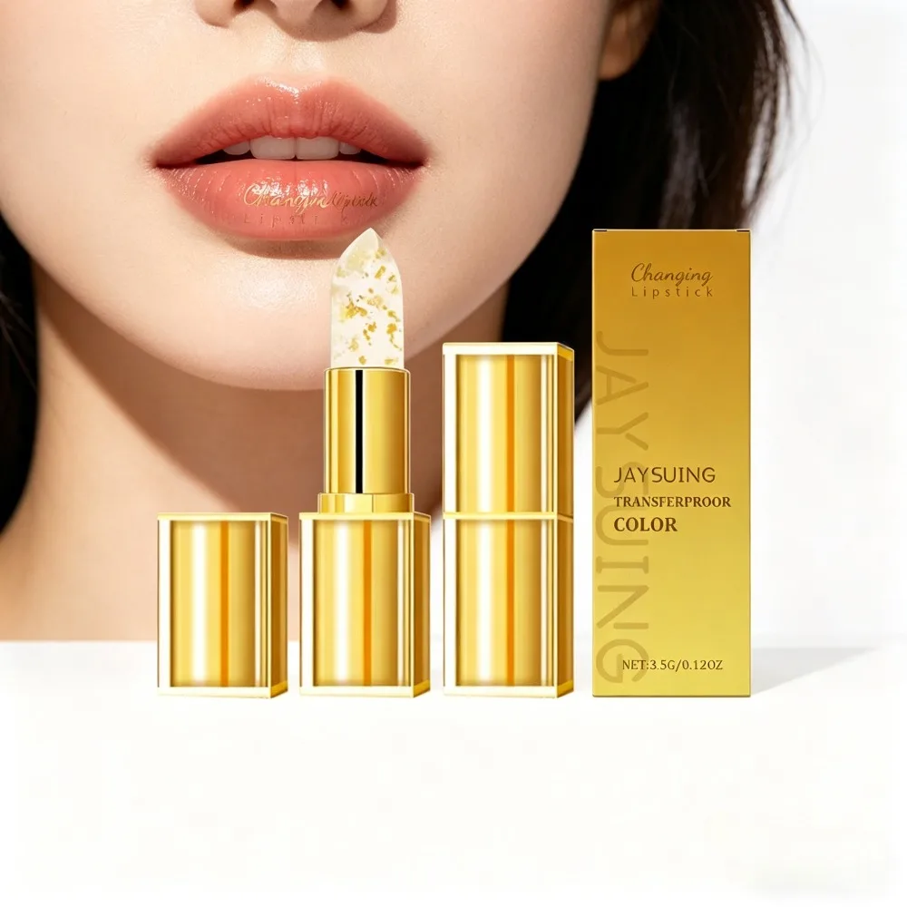 Color Changing Gold Foil Lip Balm Moisturizer Brighten Erase Lip Lines Alleviate Dryness Non-stick Long Wear Hydrating Lip Care