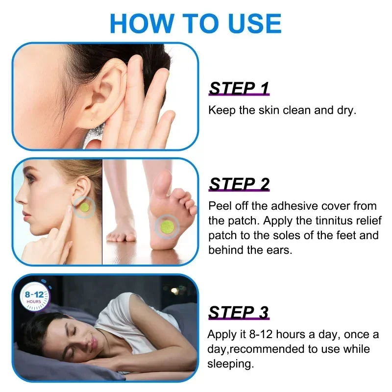 12/24 قطعة من رقع تخفيف طنين الأذن للأذنين من الأعشاب الطبيعية تخفف الأذن وتحسين السمع وتعزيز الدورة الدموية