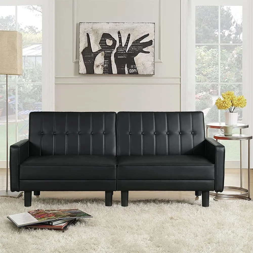 

Futon Sofa Bed Couch and Sleeper Sofas for Living Room, Faux Leather Convertible Folding Sofa Bed Couch and Loveseat