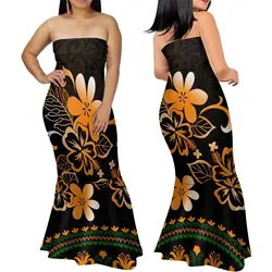 Samoa Tribal Print Hibiscus Flower Frangeria Design New Strapless Long Skirt Polynesian Women'S Dress Elegant Mermaid Skirt