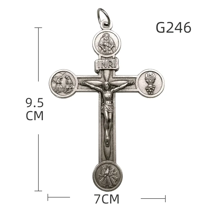 Metal Big Cross Pendant 9.5 x 7cm Roman Four Great Halls Alloy Crosses for Necklace Religious Jewelry