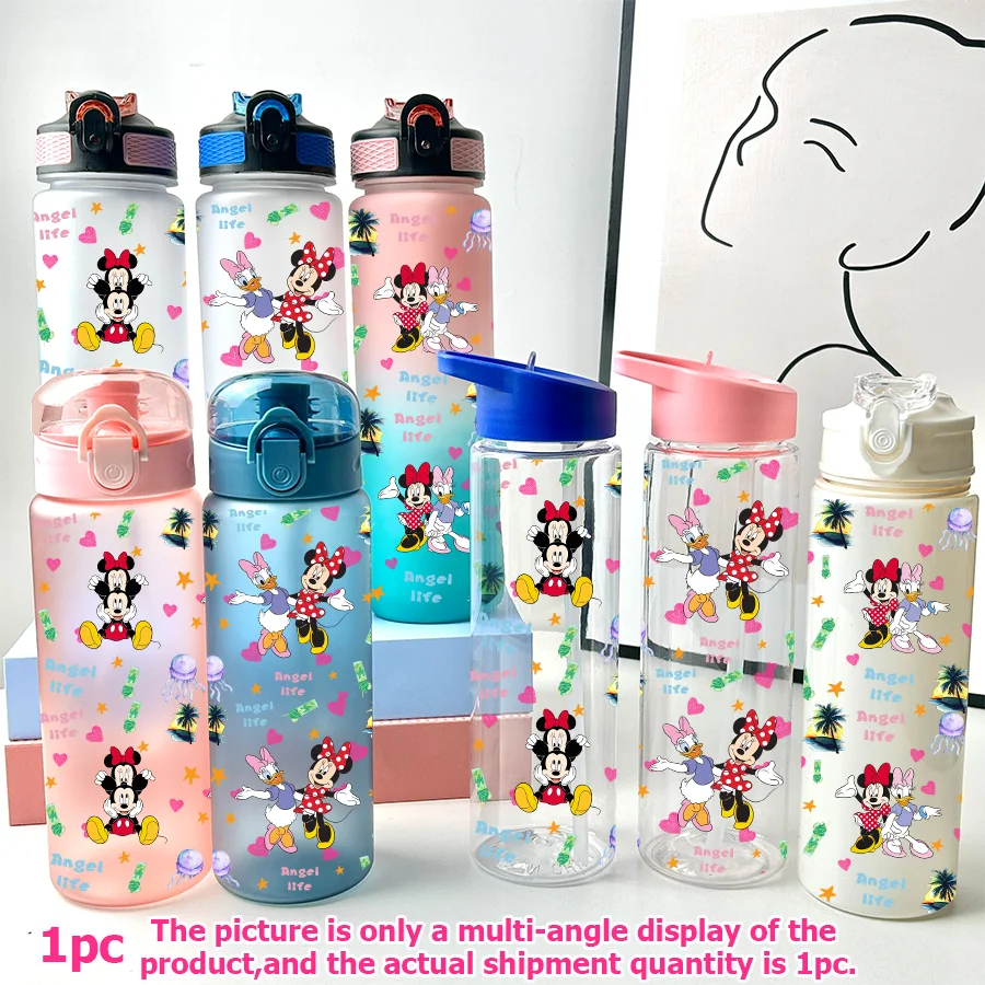 Botella de agua multiplástico con estampado de Minnie Mickey Mouse de Disney, 23-32oz, taza de agua deportiva portátil, regalo de cumpleaños, 1 ud.
