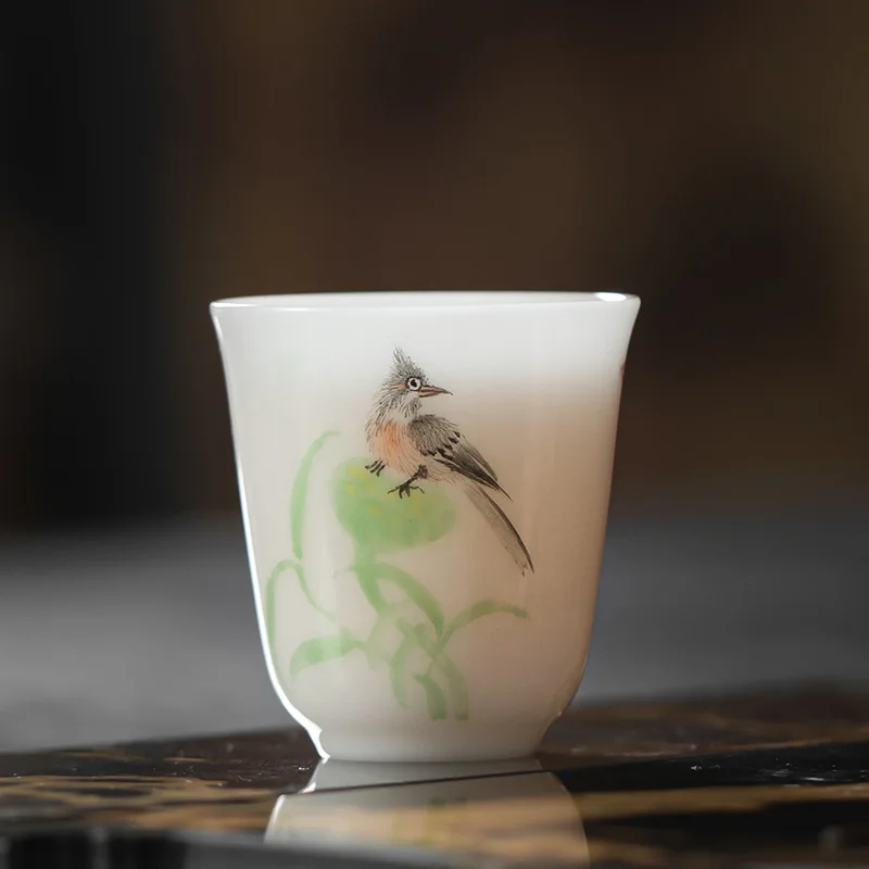 

White Porcelain Jade Tea Cup Single Hand-Painted Custom Ice-like Birthday Gift