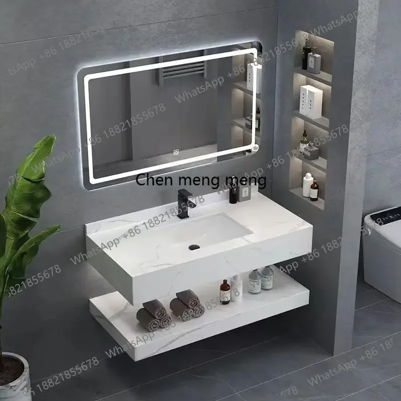 A139 Hotel Public Bathroom Double-layered Rock Connection Ceramic Bathroom Cabinets Integrated Basin Mobili Da Bagno Furniture