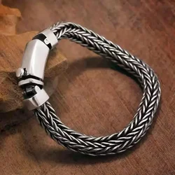 New Silver Color National Tide Hand-woven Bracelet Retro Domineering Thick Men's Personality Keel Fashion Bracelets Jewelry