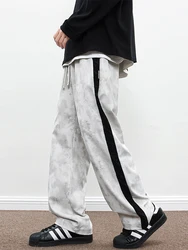 2025 New Spring Men's Sweatpants Wide Leg Straight Loose Pants Korean Fashion Patchwork Knit Long Track Trousers Plus Size 8XL