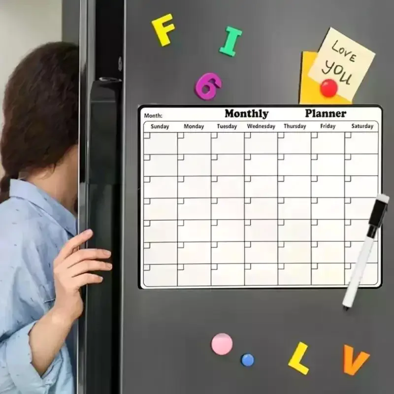 

Stylish Magnetic Dry Erase Calendar - Versatile Monthly Planner For Refrigerator - Easy Kitchen Organization & Decor