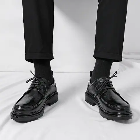 남성용 라운드 토 가죽 신발, 럭셔리 영국 미니멀리스트 스타일, 웨딩 파티, 야외 레저, 비즈니스 워킹, 포멀 슈즈