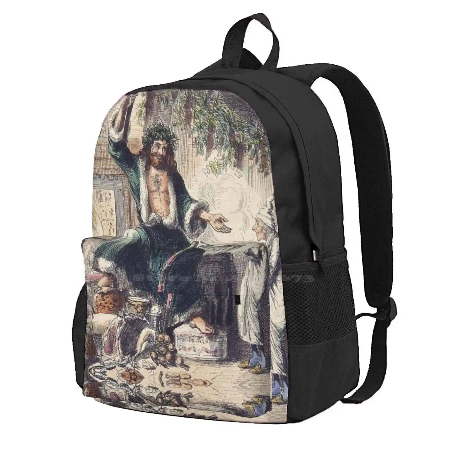 

Ebenezer Scrooge And The Ghost Of Christmas Present Hot Sale Schoolbag Backpack Fashion Bags Christmas Vintage Christmas Time