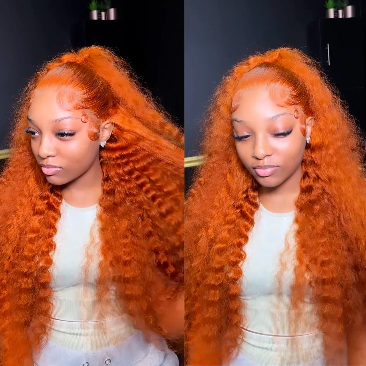 30 Inch Deep Curly Wave Ginger Orange High Density Lace Frontal Wig 13x6 Lace Front Human Hair Colored Wigs Brazilian Hair Women