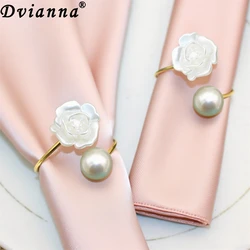 6/12Pcs Flower Pearl Napkin Rings Wedding Napkin Holder for Valentine's Day Christmas Dinning Table Decoration 2024 HWF38