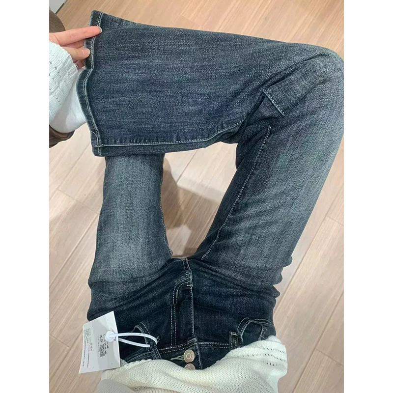 Damskie spodnie dzwony z wysokim stanem, styl Y2K retro, z podwójnymi guzikami, elastyczne, na jesień, uniwersalne, codzienne spodnie z gumką w pasie.