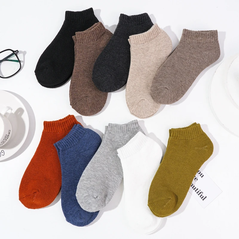 Winter New Ankle Socks Solid Color Towel Bottom Thermal Thick Japanese Vintage Womens Shallow Terry Low Cut Boat Socks