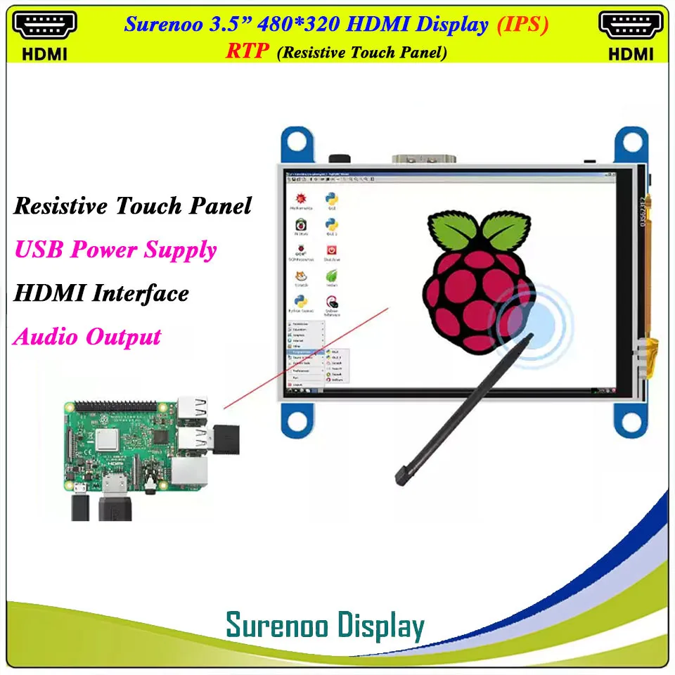 Monitor de pantalla de módulo LCD TFT Compatible con HDMI, 3,5 pulgadas, 320x480, Panel táctil capacitivo USB para Raspberry Pi